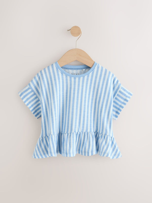 Blue Stripe 100% Cotton Short Sleeve Peplum T-Shirt (3mths-7yrs)