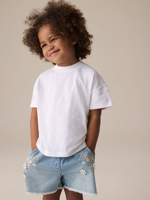 Cream 100% Cotton Daisy Short Sleeve T-Shirt (3mths-7yrs)