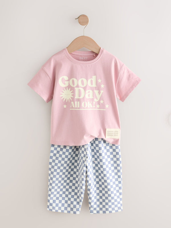 Pink 100% Cotton Short Sleeve T-Shirt and Barrel Trousers set (3mths-7yrs)