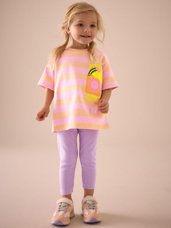 Pink Short Sleeve 100% Cotton T-Shirt and Leggings Set (3mths-7yrs)