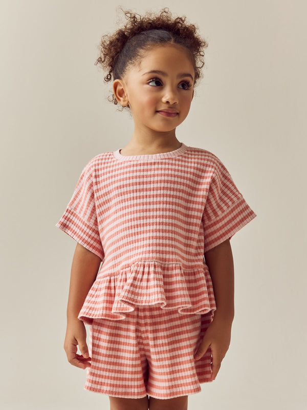 Pink Stripe Short Sleeve Ribbed Top and Shorts Set (3mths-7yrs)