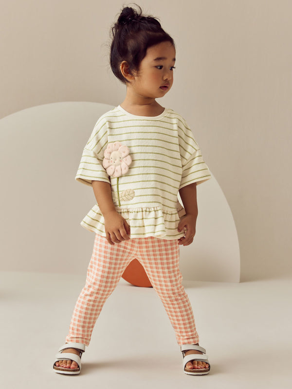 Cream Stripe Flower Short Sleeve T-Shirt and Leggings Set (3mths-7yrs)