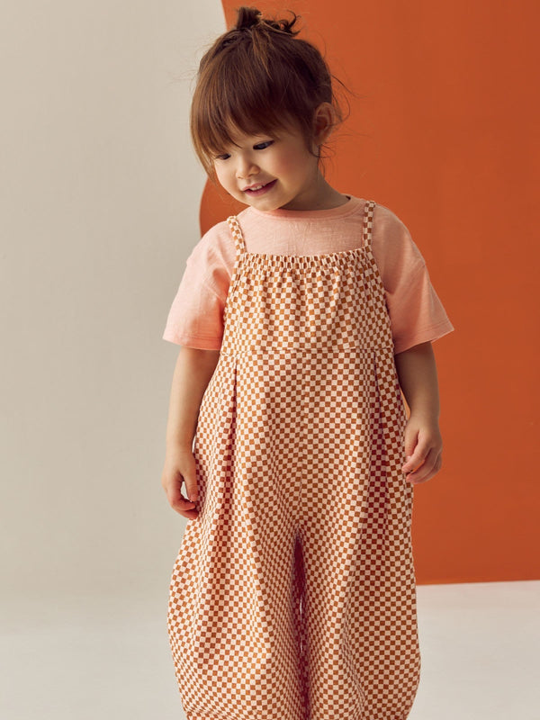 Orange Checkerboard 100% Cotton Short Sleeve T-Shirt and Playsuit Set (3mths-7yrs)
