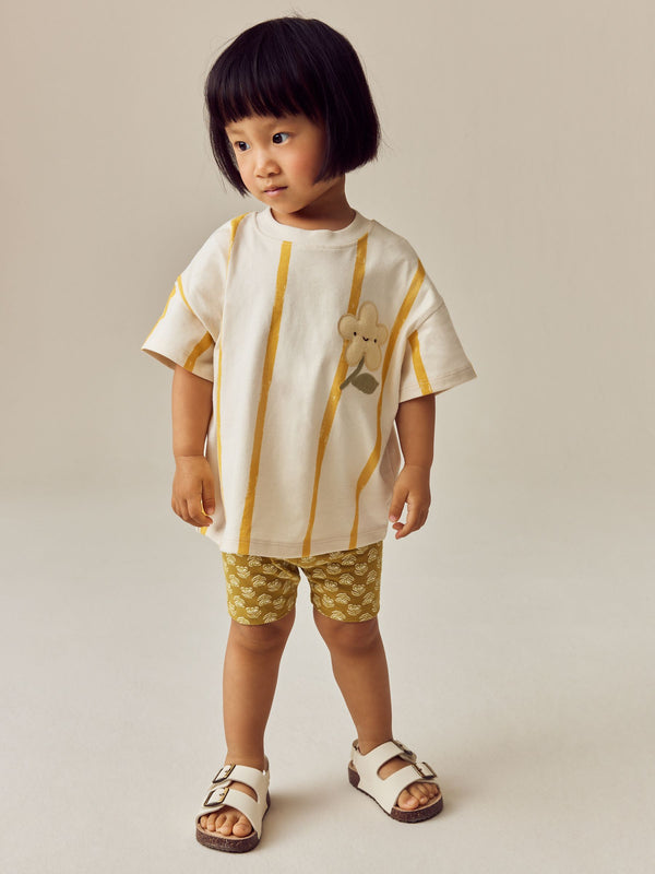 Cream Padded Flower Short Sleeve T-Shirt and Cycle Shorts Set (3mths-7yrs)