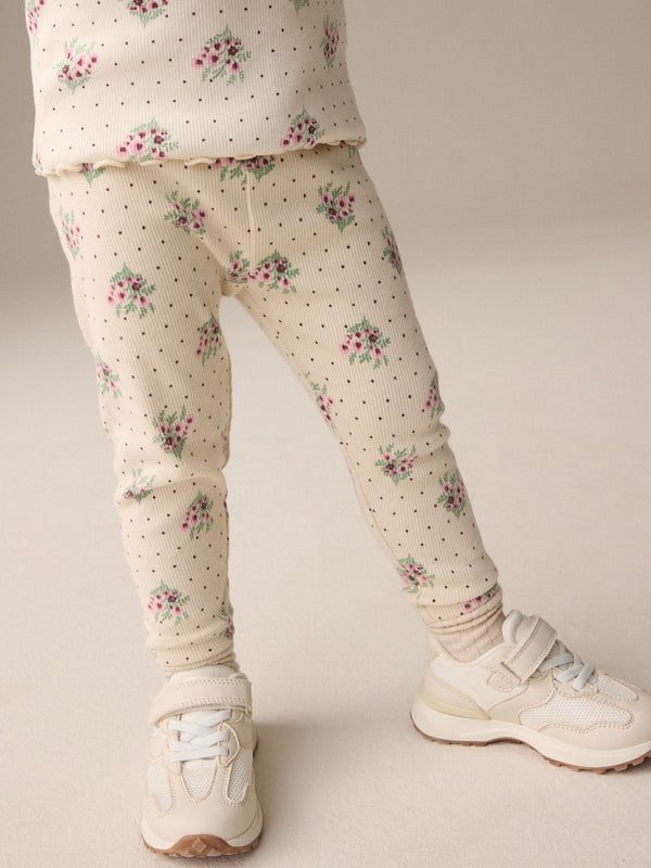 Cream Ditsy Floral Rib Leggings (3mths-7yrs)