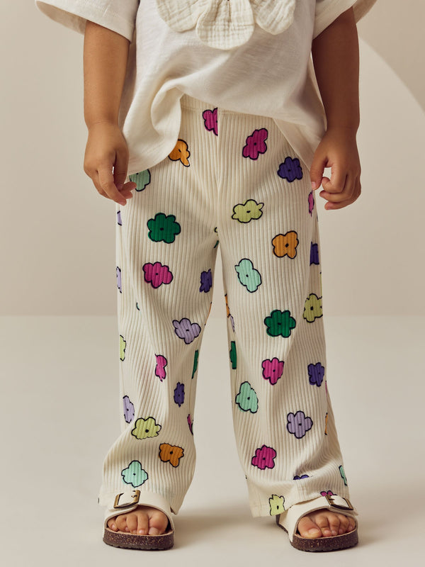 Rainbow Flower Ribbed Wide Leg Trousers Leggings (3mths-7yrs)