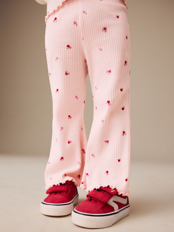 Pink Cherry Hearts Rib Flare Leggings (3mths-7yrs)