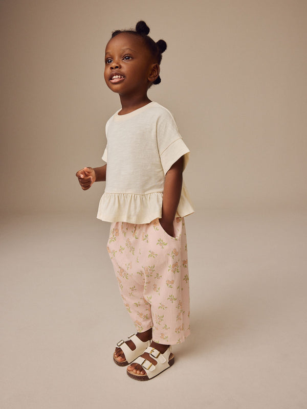 Pink Ditsy Floral Textured Barrel Leg Trousers (3mths-7yrs)