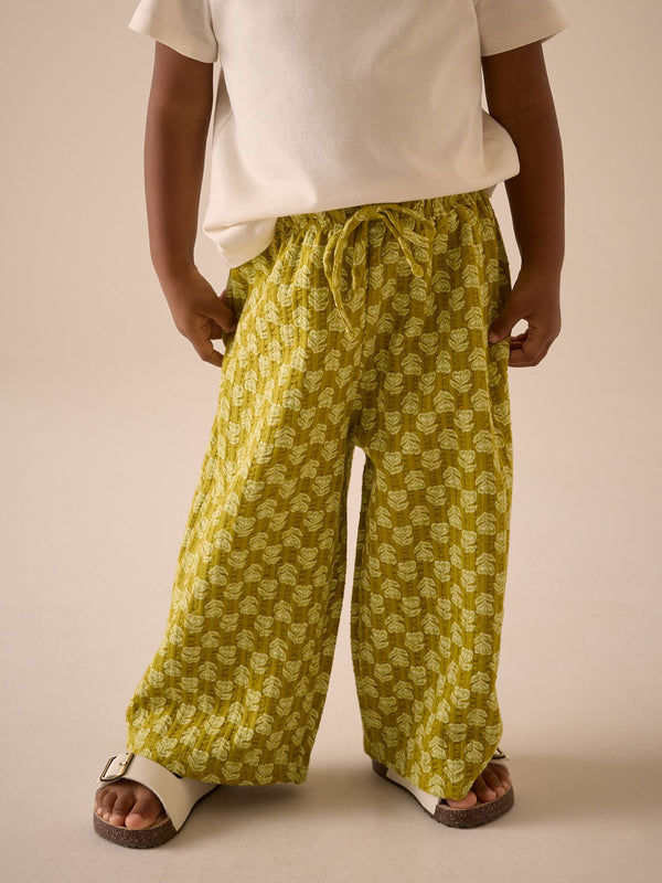 Green Ditsy Floral Textured Wide Leg Trousers (3mths-7yrs)