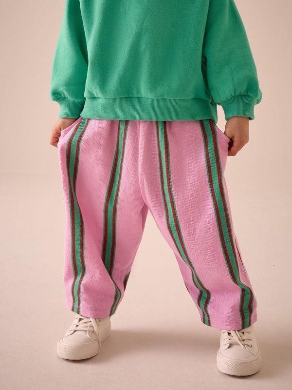 Pink/Green Stripe Textured Barrel Leg Trousers (3mths-7yrs)