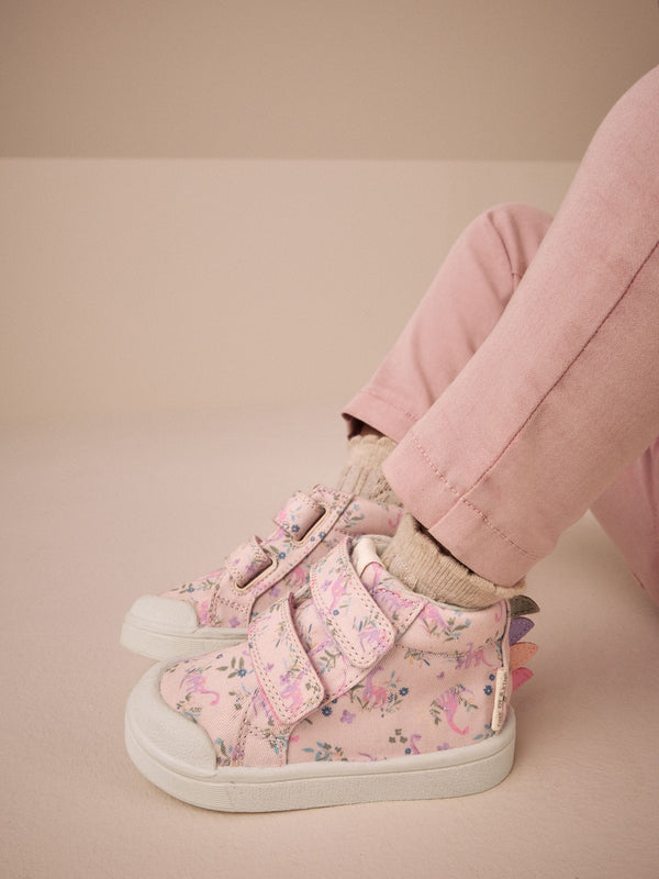 Multi Dinosaur Standard Fit (F) Touch Fasten Strap High Top Washable Trainers