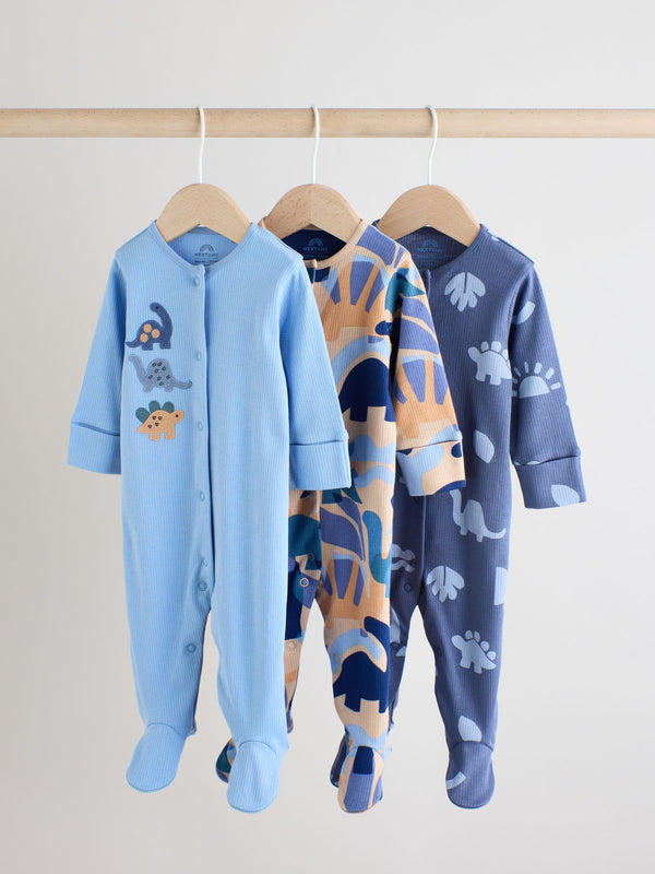 Blue Cement Baby Embroidered Sleepsuits 3 Pack
