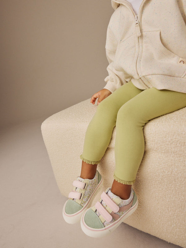 Sage Green Floral Standard Fit (F) Touch Fastening Trainers