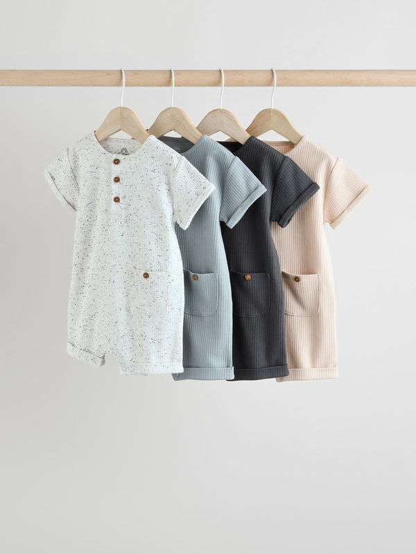 Mono Grandad Button Neck 4 Pack Baby Rompers