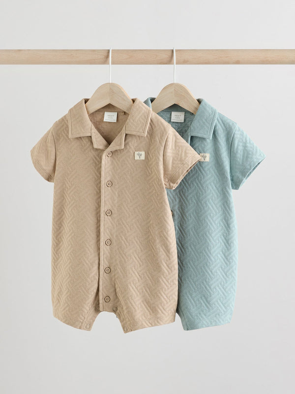 Blue/Neutral Textured Baby Rompers 2 Pack
