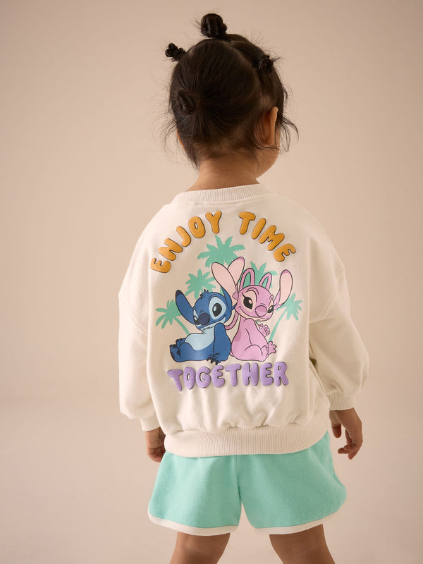 Cream Lilo And Stitch 100% Cotton Sweatshirt and Shorts Set (3mths-7yrs)