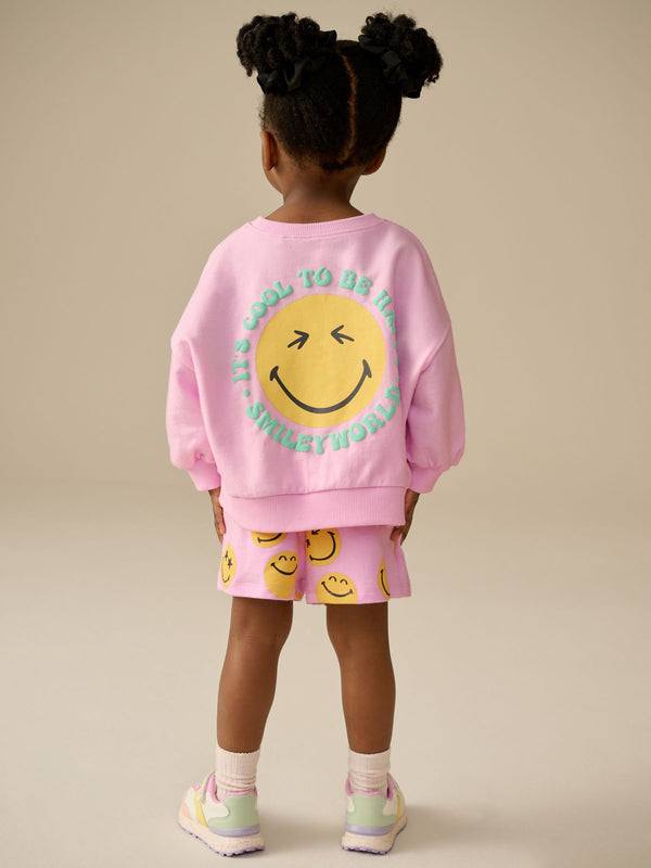 Pink/Yellow Smiley World 100% Cotton Sweatshirt and Shorts Set (3mths-7yrs)