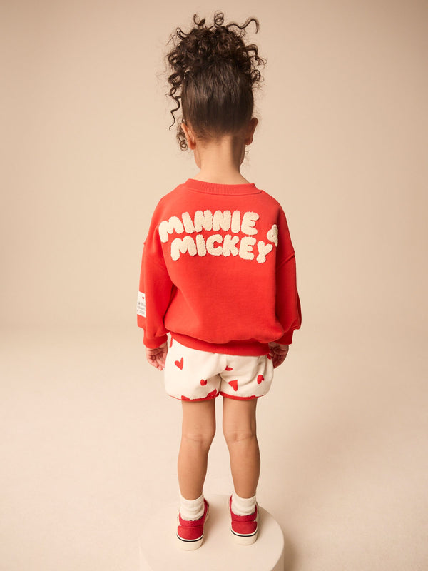 Red Hearts Minnie & Mickey Mouse Crew 100% Cotton Sweatshirt & Shorts Set (3mths-7yrs)