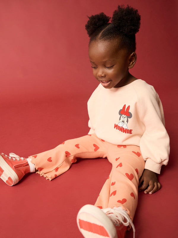 Peach Pink Disney Minnie Mouse Sweatshirt & Flared Leggings Set (3mths-7yrs)