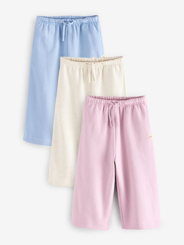 Pink/Blue/Oatmeal Wide Leg Joggers 3 Pack (3mths-7yrs)