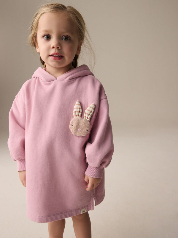 Pink Bunny Long Sleeve Hooded Sweat Dress immediate