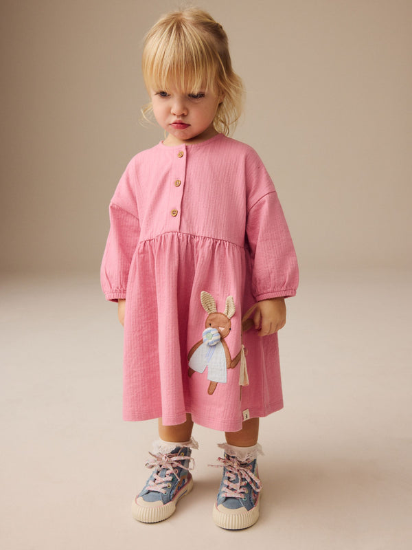 Bunny Pink Long Sleeve Jersey Dress (3mths-7yrs)