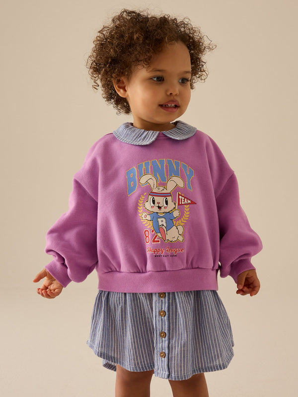 Blue/Pink Bunny Long Sleeve Shirt Sweat Dress (3mths-7yrs)