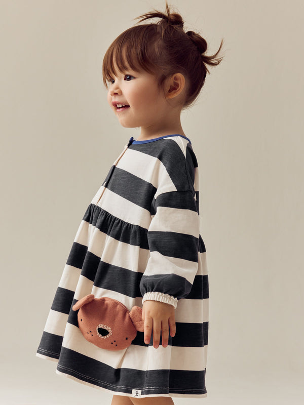 Stripe Bear 100% Cotton Long Sleeve Jersey Dress (3mths-7yrs)