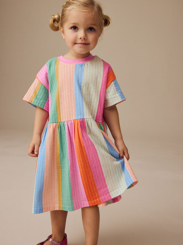 Rainbow Stripe Short Sleeve Summer Dress (3mths-7yrs)