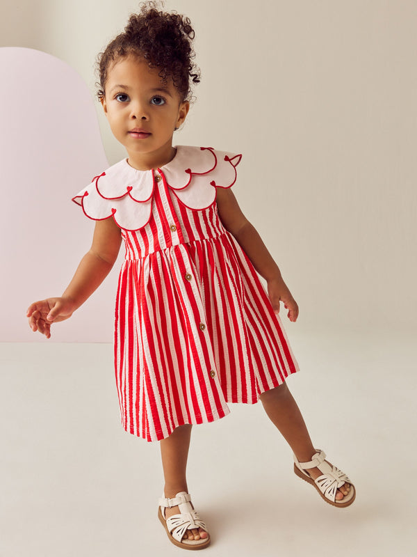 Heart Red 100% Cotton Sleeveless Collar Dress (3mths-7yrs)