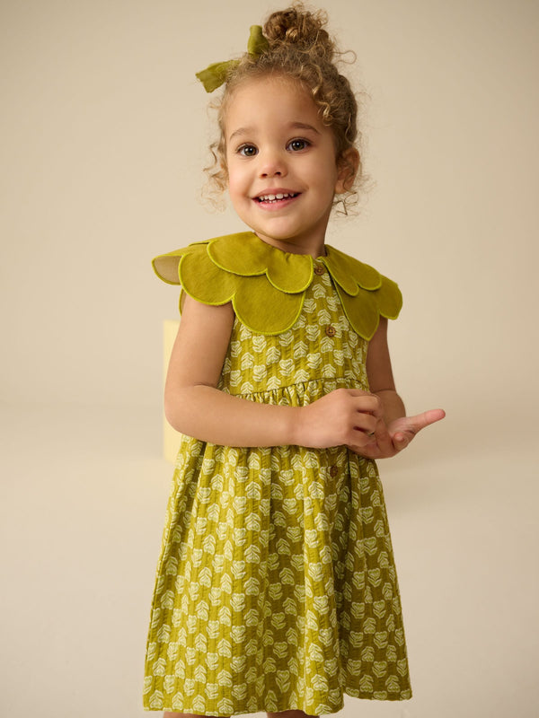 Green 100% Cotton Sleeveless Collar Summer Dress (3mths-7yrs)