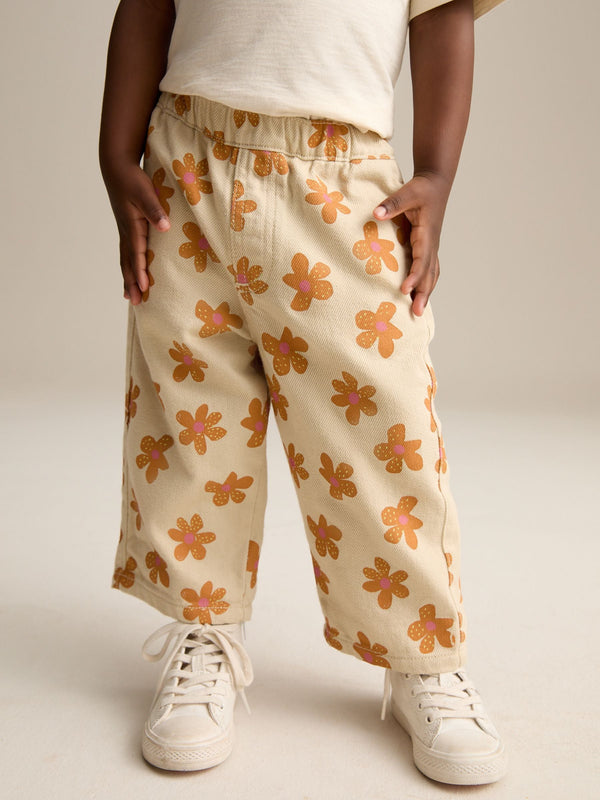 Neutral Floral Print Pull On Trousers (3mths-7yrs)