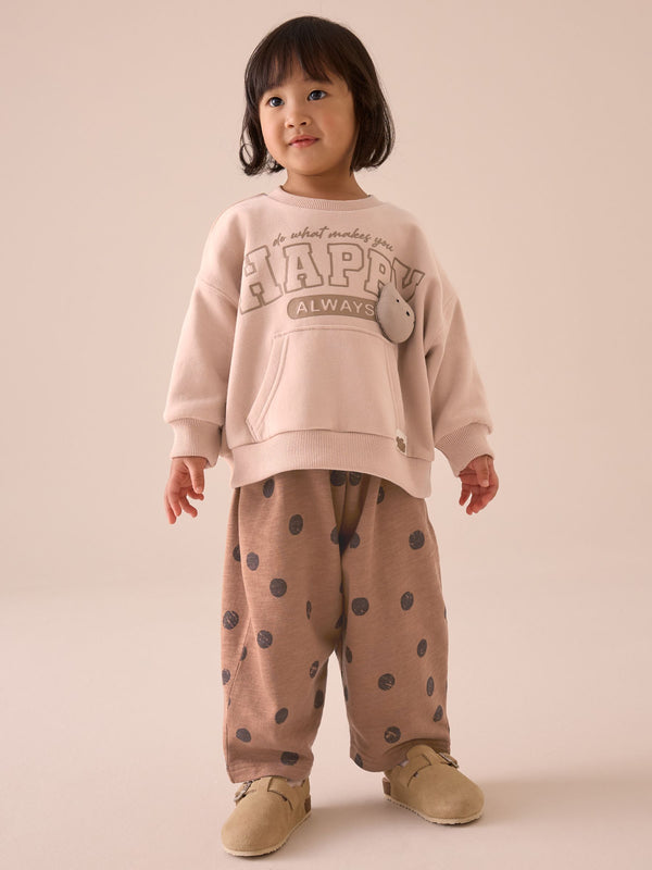 Brown Spot Printed Sweatshirt and Barrel Leg Joggers Set (3mths-7yrs)