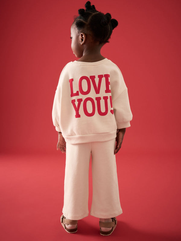 Cream Heart Sweatshirt and Wide Leg Trousers Set (3mths-7yrs)