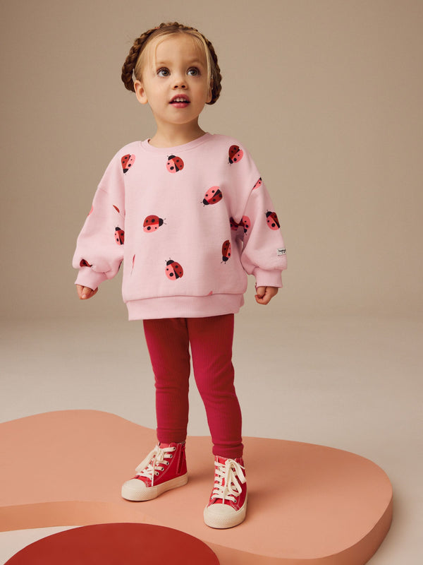 Pink/Red Ladybird 100% Cotton Sweatshirt and Leggings Set (3mths-7yrs)