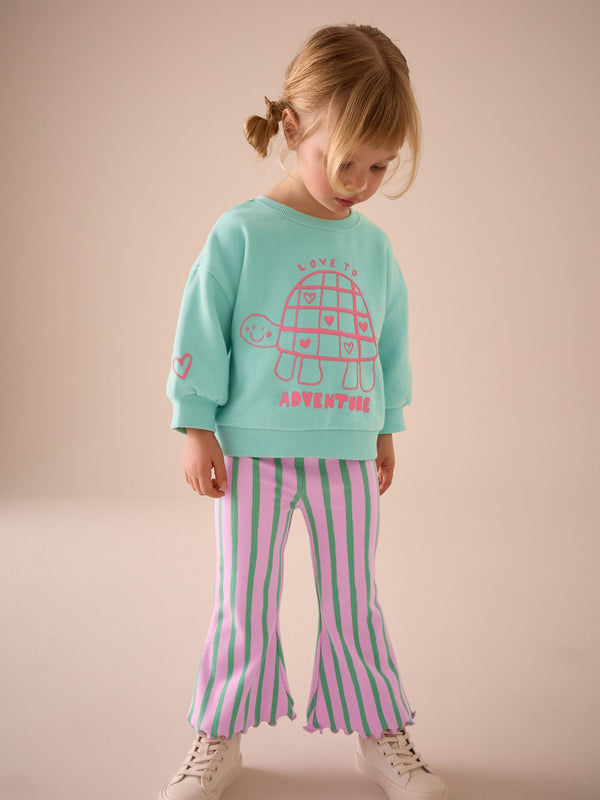 Turquoise Blue Stripe Sweatshirt and Flare Leggings Set (3mths-7yrs)