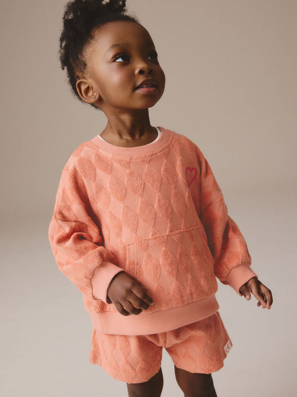 Orange Towelling Crew 100% Cotton Sweatshirt & Shorts Set (3mths-7yrs)
