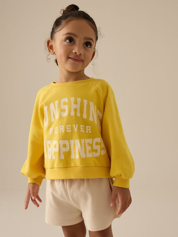 Yellow Long Sleeve 100% Cotton Sweatshirt And Shorts Set (3mths-7yrs)