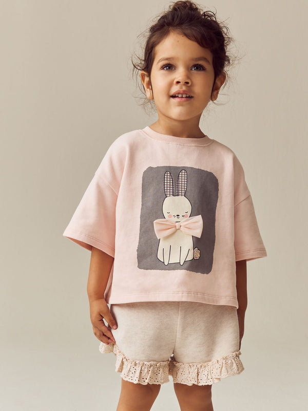 Pink Bunny 100% Cotton Top & Shorts Set (3mths-7yrs)