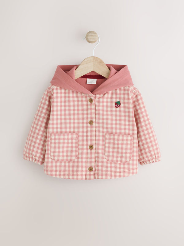 Pink Gingham Strawberry Hooded Baby 100% Cotton Jacket (0mths-2yrs)