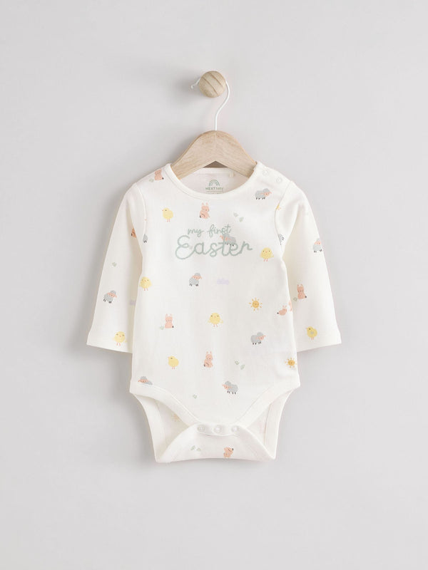 White My First Easter Baby Embroidered Bodysuit