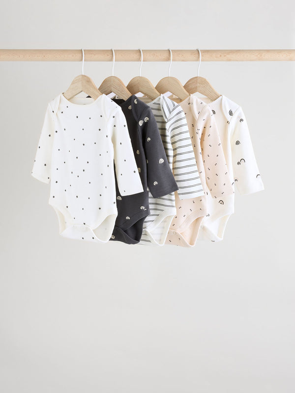 Black and White Baby Long Sleeve Bodysuits 5 Pack