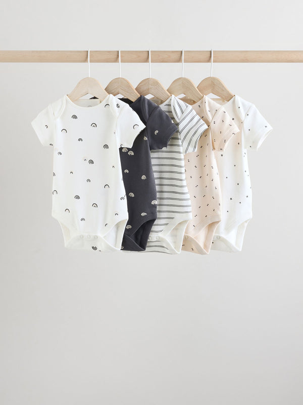 Black/White Baby Short Sleeve 100% Cotton Bodysuits 5 Pack