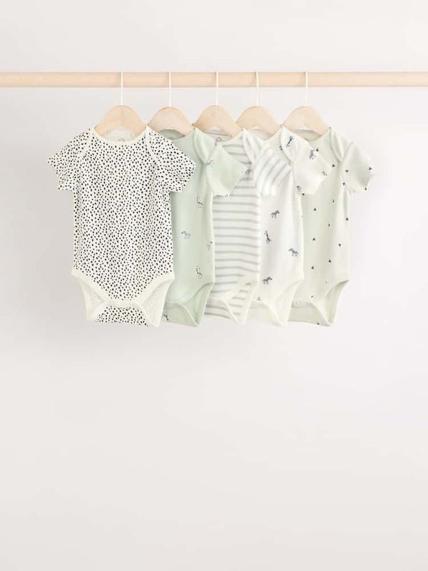 Mint Green Baby Short Sleeve Bodysuits 5 Pack immediate