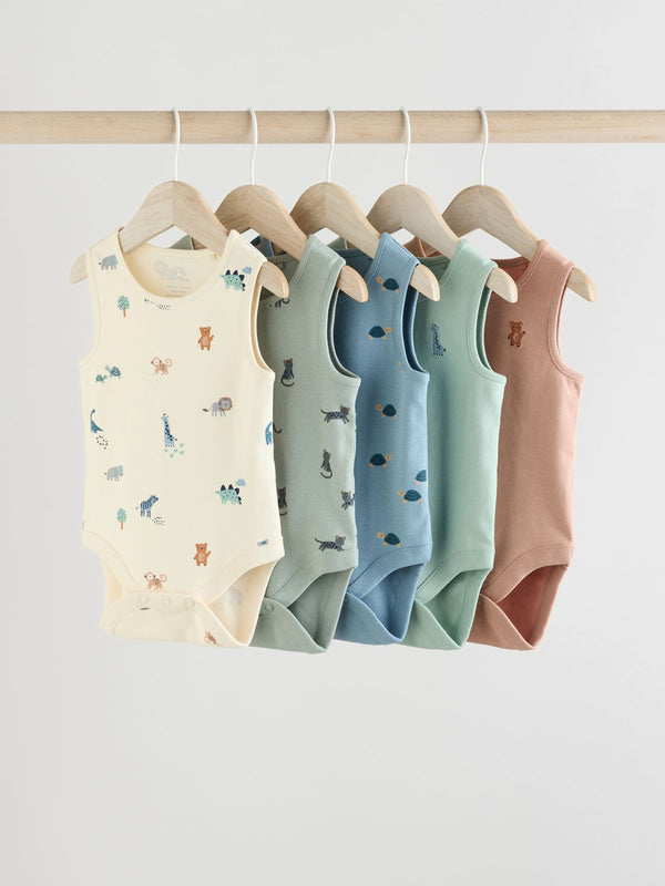 Multi Baby 100% Cotton Vest Bodysuits 5 Pack