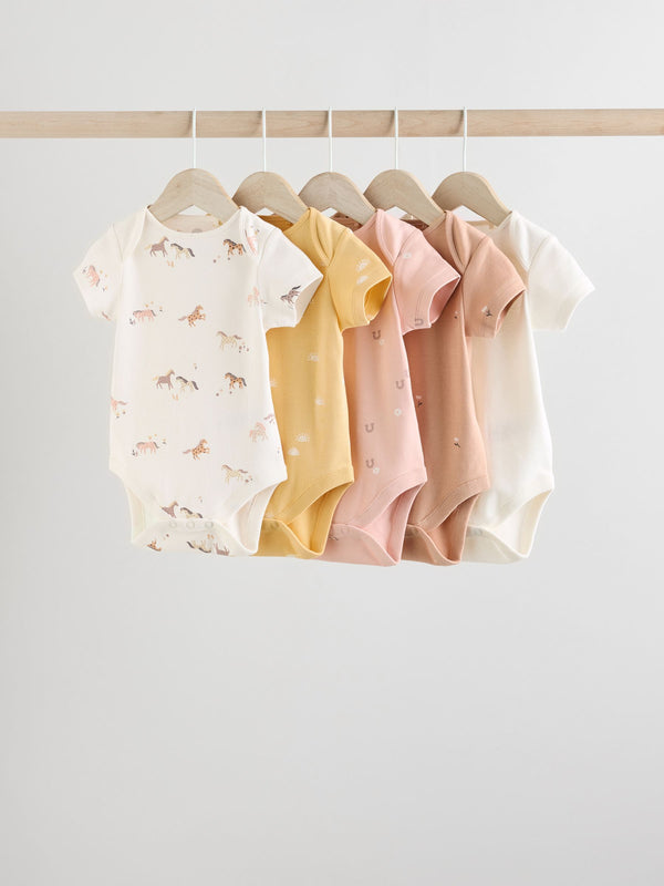 Muted Browns Baby Short Sleeve 100% Cotton Bodysuits 5 Pack