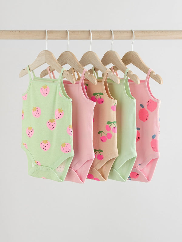 Green Baby Strappy Vest Bodysuits 5 Pack