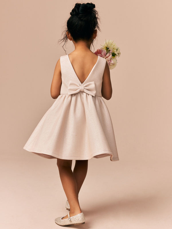 Champagne Gold Bow Detail Scuba Dress (3-16yrs)