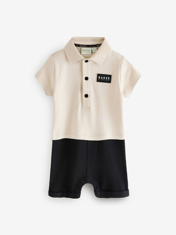 Baker by Ted Baker Stone 100% Cotton Polo Romper