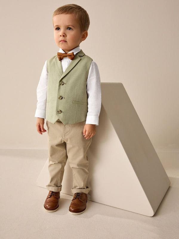 Sage Green Waistcoat Set With Shirt And Bow Tie (3mths-7yrs)